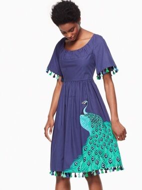 Kate Spade Plume Poplin Peacock Dress Size 00 NWT